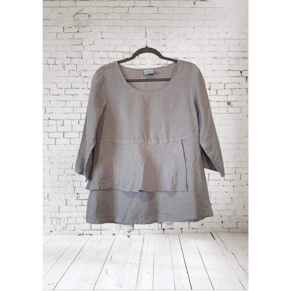 Gray Click Color Me Cotton 100% Linen Shirt Medium Grey